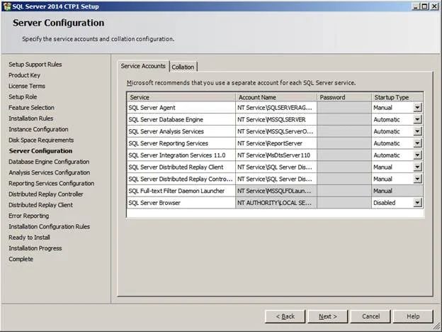 Server Configuration: Service Accounts