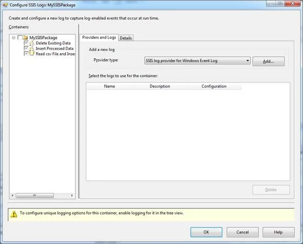 Configure SSIS Logs: MySSISPackage