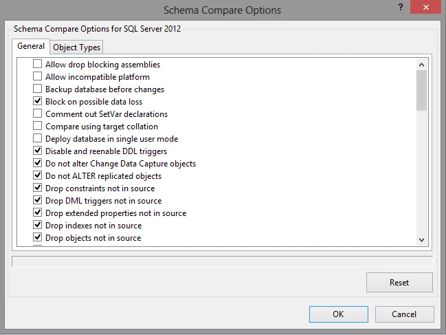 Schema Compare Options
