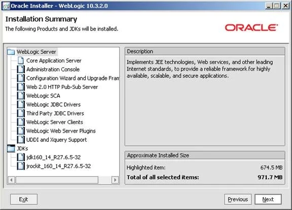 Installation summary window