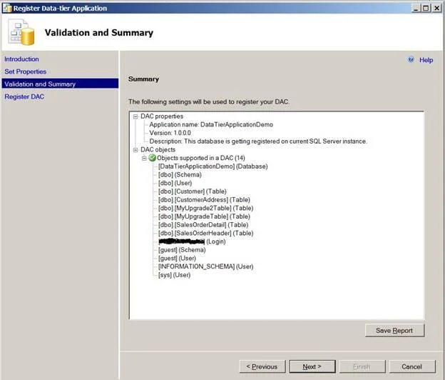 Figure 4 - Register Data-tier application wizard - Validation and Summary.jpg