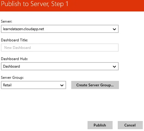 Publishing dashboard to the Datazen Server