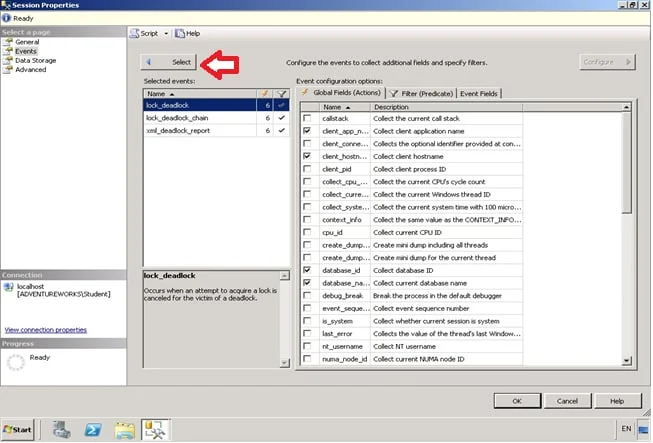 Session Properties: Select