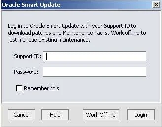 Login window for Oracle Smart Update