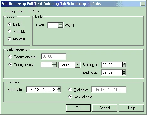 Edit Recurring Full-Text Indexing Job Scheduling