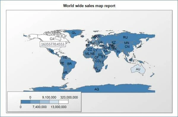 World wide sales map report in Dark-Light